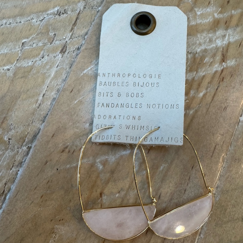 Anthropologie Semi-Precious Gold and Pink Hoop Earrings